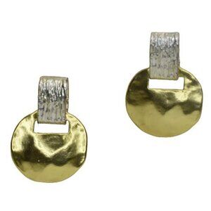 Karine Sultan Drop Disc Earrings Mixed Metal Gold Pewter Silver Post Back